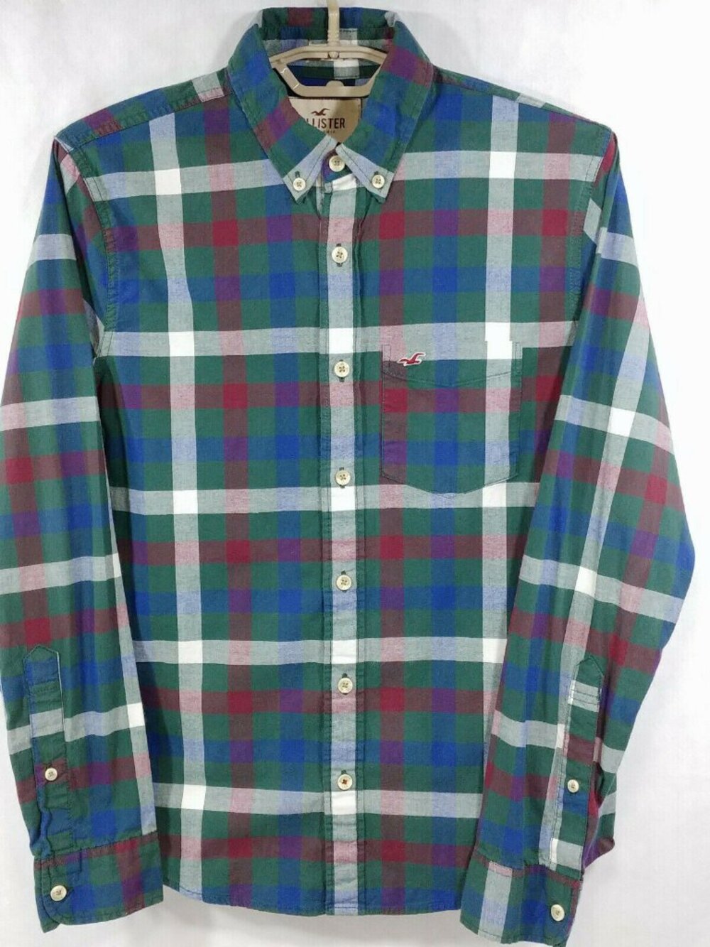 Hollister California Stretch Colorful Plaid Shirt Mens S Cool L/S Button Down